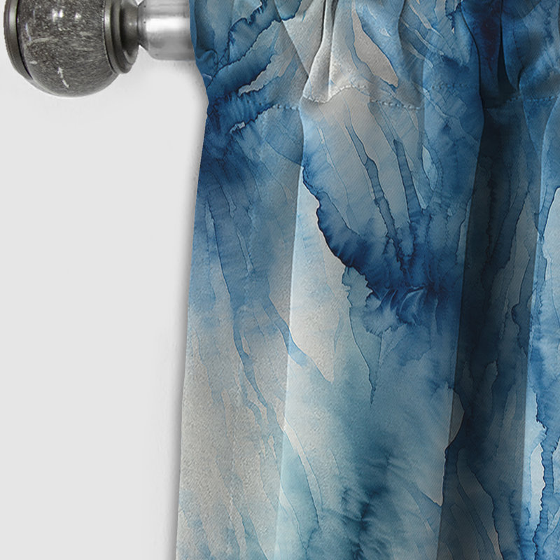 Rideau occultant en marbre bleu et blanc Shibori Marble Ink II - 1 panneaux, L 52 po x L 95 po