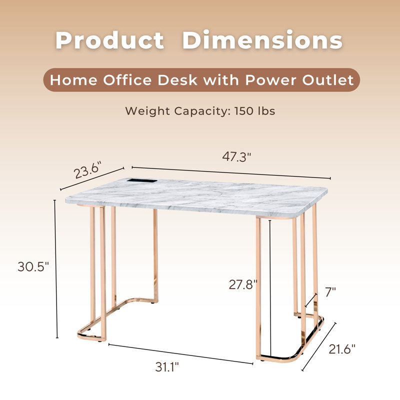 Anya 30.5''H X 47.3''W Writing Desk with USB & Power Outlet, White