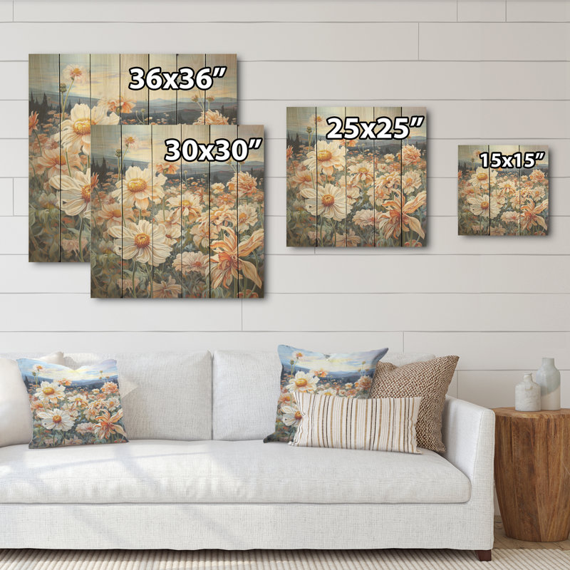 Zinnias Charm In Autumn - Zinnias, panneau mural en bois sur bois de pin naturel, H 36 po x l 36 po