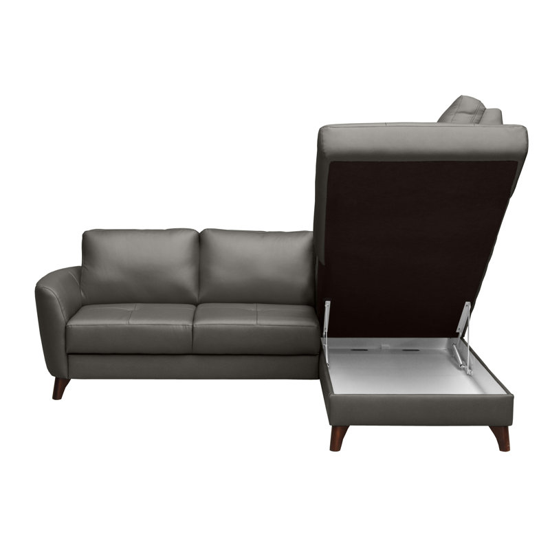 Migues Leather Corner Sofa with Sleeping Function and Storage, Dark Grey, Right Hand Facing