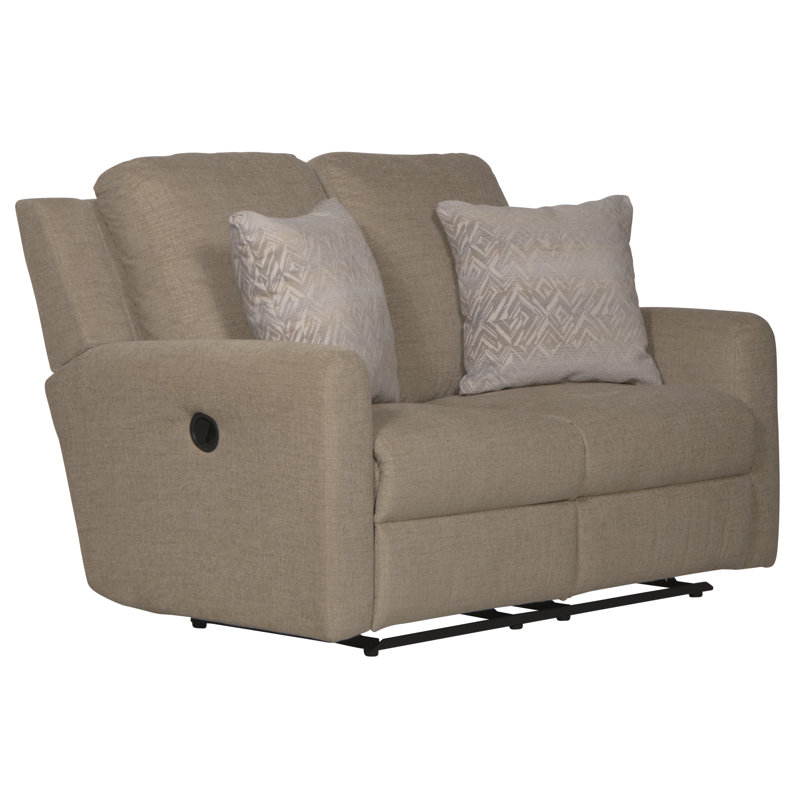 55.5" Dual Reclining Upholstered Loveseat with Accent Pillows, Beige Polyester, Power
