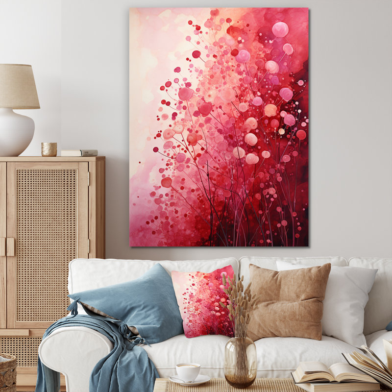 Crimson Reverie - Paysages abstraits, art mural, H 32 po x l 16 po x P 1 po, Toile tendue