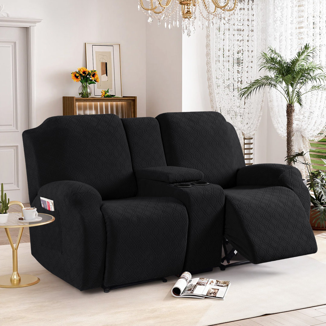 Wald Stretch Jacquard Recliner Chair Loveseat Couch With Console Cover Brayden Studio® Fabric 