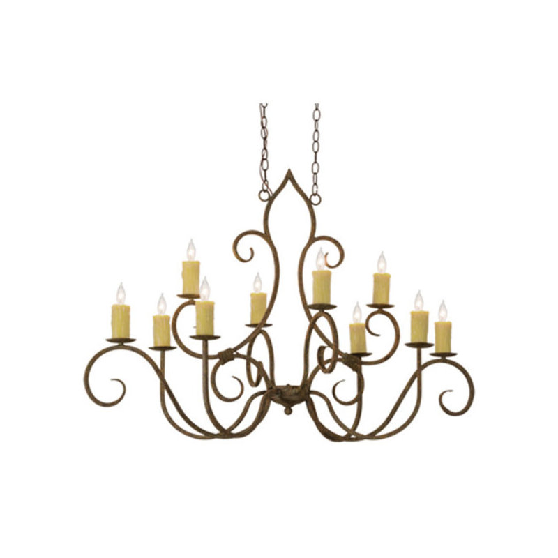 Clifton 10 - Light Chandelier, Pecan Faille, Antique Iron Gate
