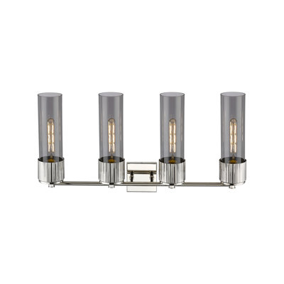 Luminaire de meuble-lavabo mural 4 po 12 po Bolivar - Finition nickel poli - Abat-jour verre fumé clair