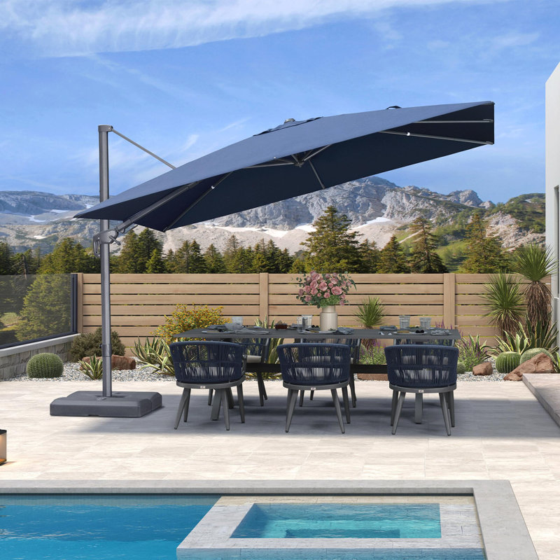 Cantilever Patio Umbrella Outdoor Aluminum Offset Square Umbrella with 3 Years Fade Resistance Recycled Fabric and 360-degree Rotation