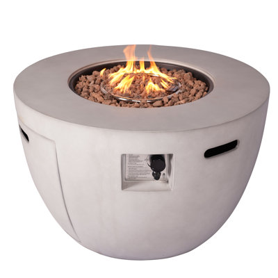 Michaeleen Round Stone Propane Smokeless Fire Pit with Lid