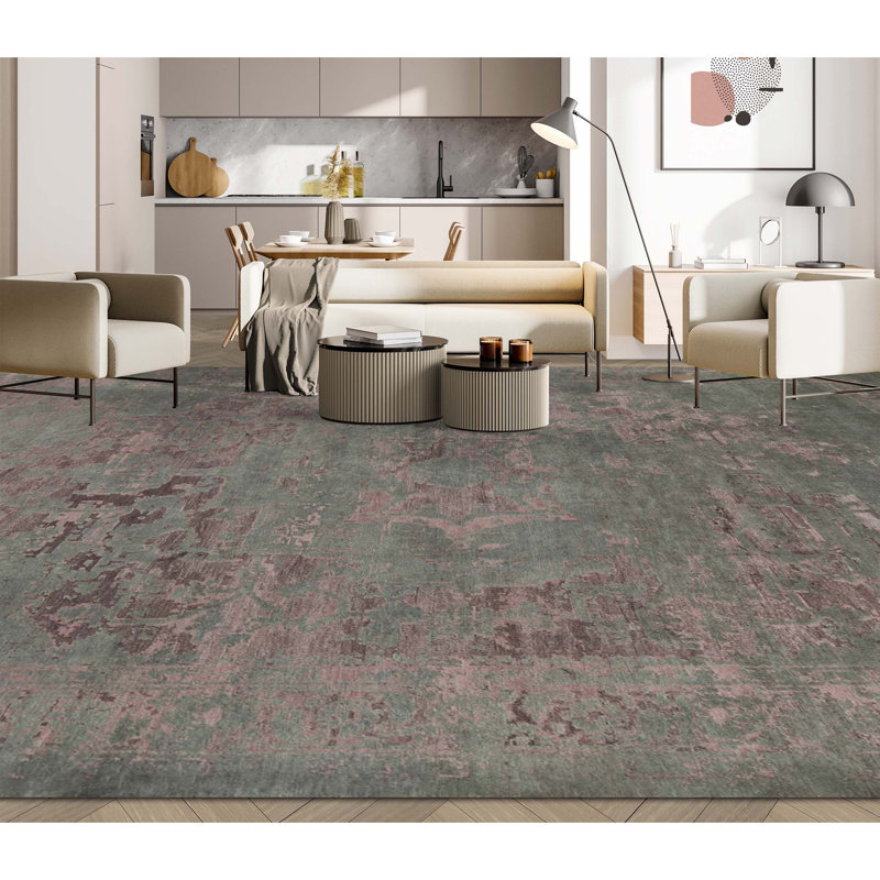 Wool Oriental Area Rug in Teal/Plum