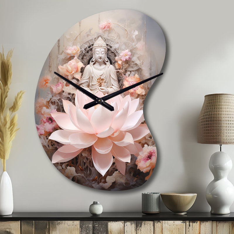Rose de bouddhisme lotus de la sagesse - horloge de forme bouddique irrégulière en métal, Petit