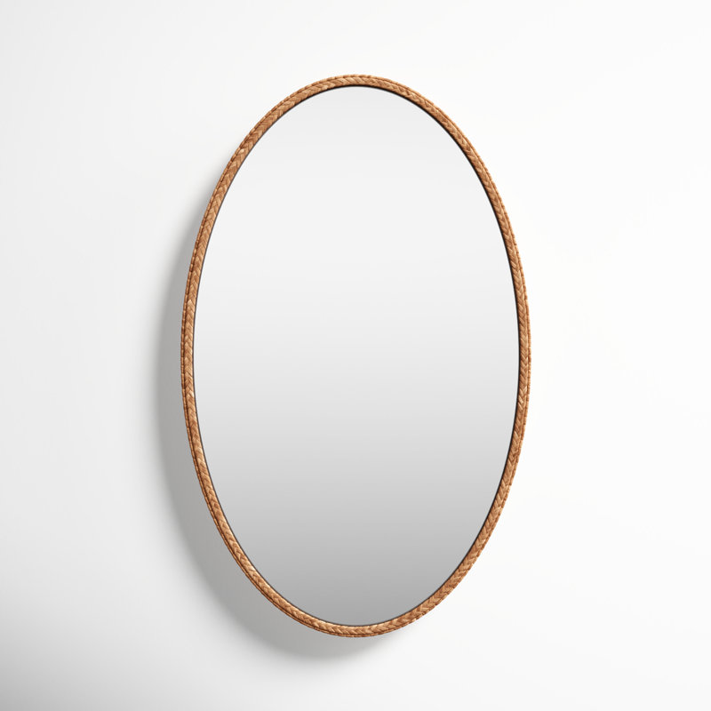 Beige Braided Oval Seagrass Accent Mirror