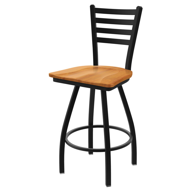 Tabouret de bar pivotant de 30" Evers, Érable moyen, Noir froissé, Très haut (assise de 36 po de hauteur)
