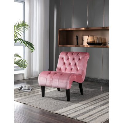 Chaise sans accoudoirs en velours rose avec coussin résilient - Pieds décoratifs pour le bureau