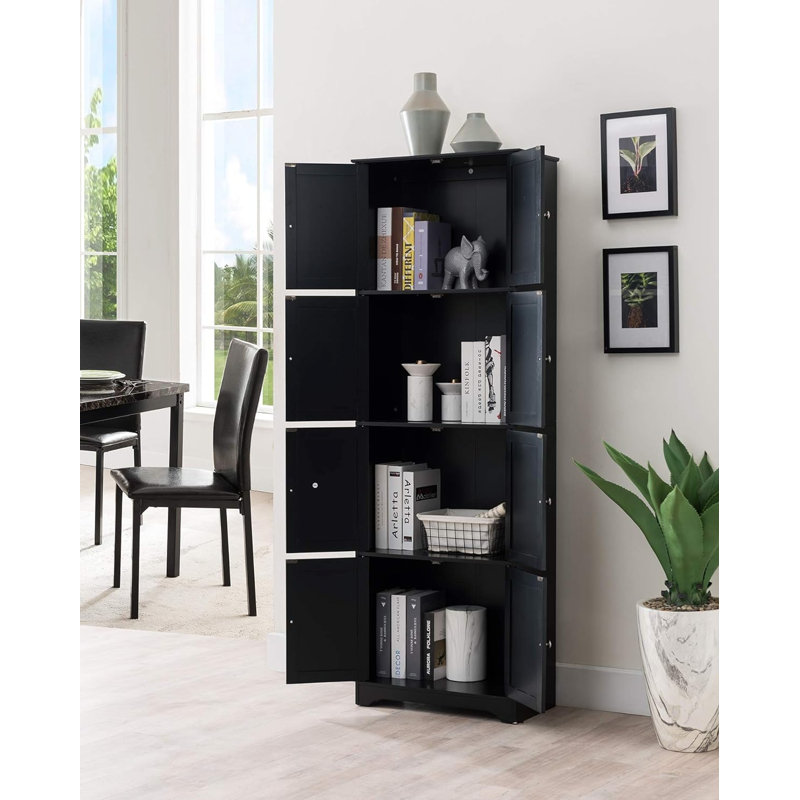 Armoire de rangement à 4 niveaux pour garde-manger 68 po avec 8 portes, noir
