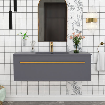 Sianney 47.24 " W Wall Mounted Wall Mounted 1 Single Vanity Bathroom Vanity With Solid Surface Top
