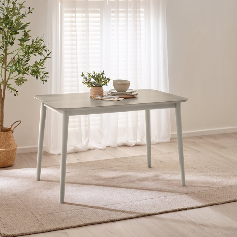 Drea Solid Wood Dining Table - Traditional Rustic Farmhouse Kitchen Style, Whitewash, 74cm H x 118cm W x 77cm D