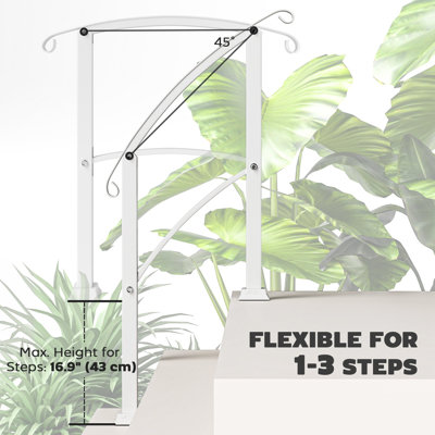 Hand Rails For Outdoor Steps, 1-3 Step Outdoor Stair Railing, Metal Staircase Handrail With Installation Kit For Porch Deck Wood Concrete Steps