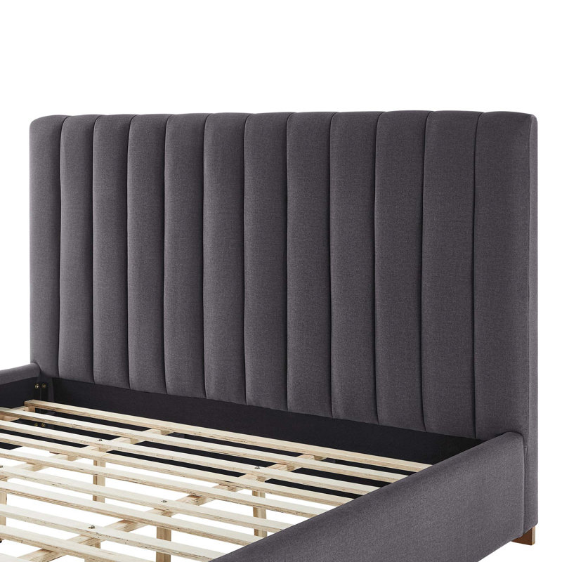 Modern Upholstered Platform Bed Frame With Headboard, Dark Grey, King
