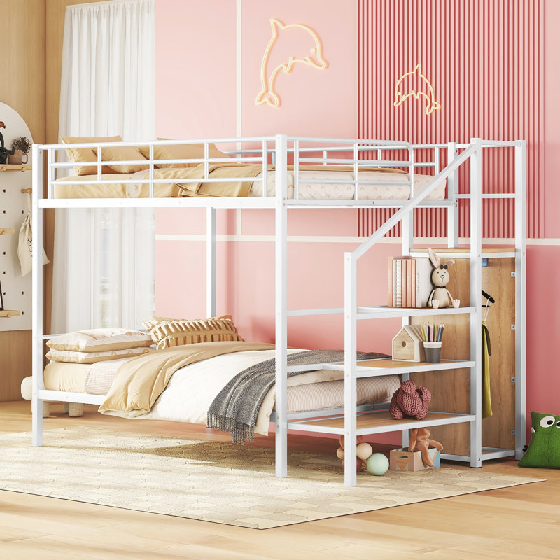 White Full Metal Bunk Bed With Space-saving Design, White, Full