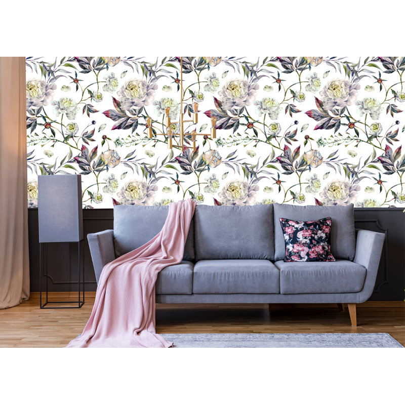 Rouleau de papier peint adhésif l 10 pi x l 24 po pivoines fleurs Nolte