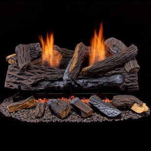 Duluth Forge Vent less Dual Fuel Gas Log Set, Stacked Oak, T-Stat Control 