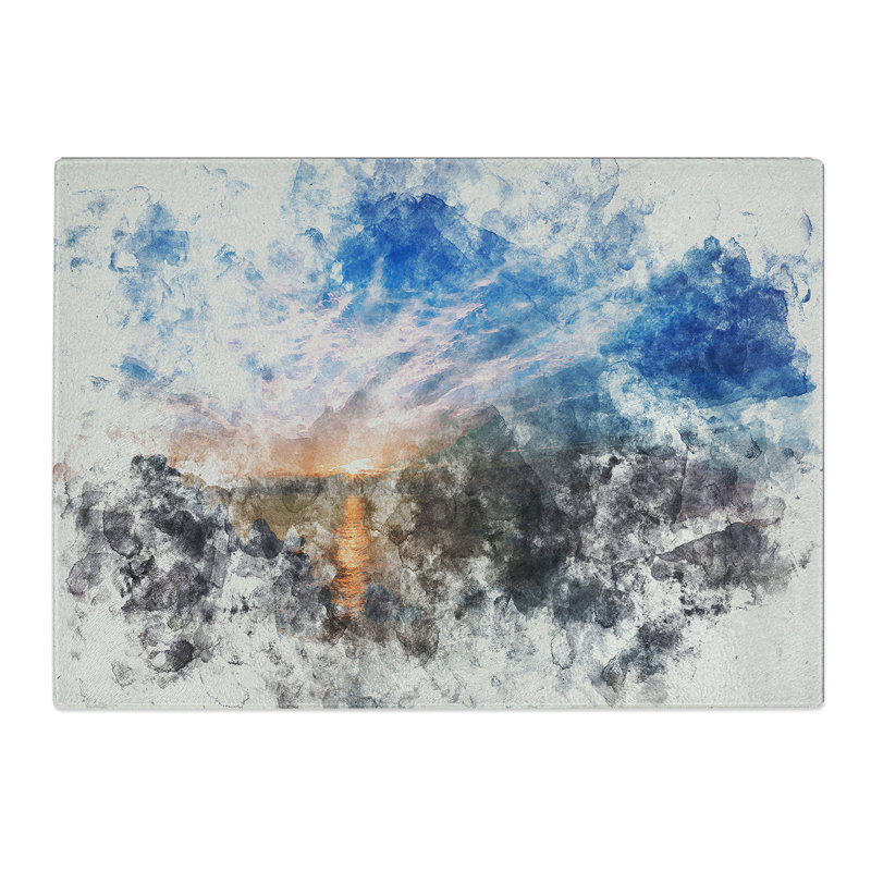 Beautiful Sunrise Watercolour Chopping Board, 0.4cm H x 28.5cm W x 39cm L