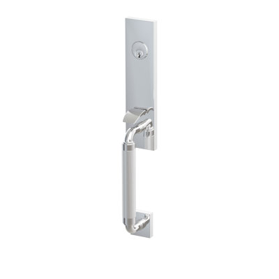Emtek SELECT Dummy, Mortise Monolithic, potence extérieure en forme de R, poignée moletée ; poignée intérieure Helios, chrome poli, droitier
