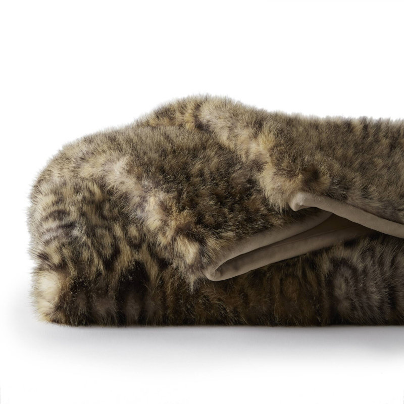 Botswana Animal Print Faux Fur Throw Blanket, Gold