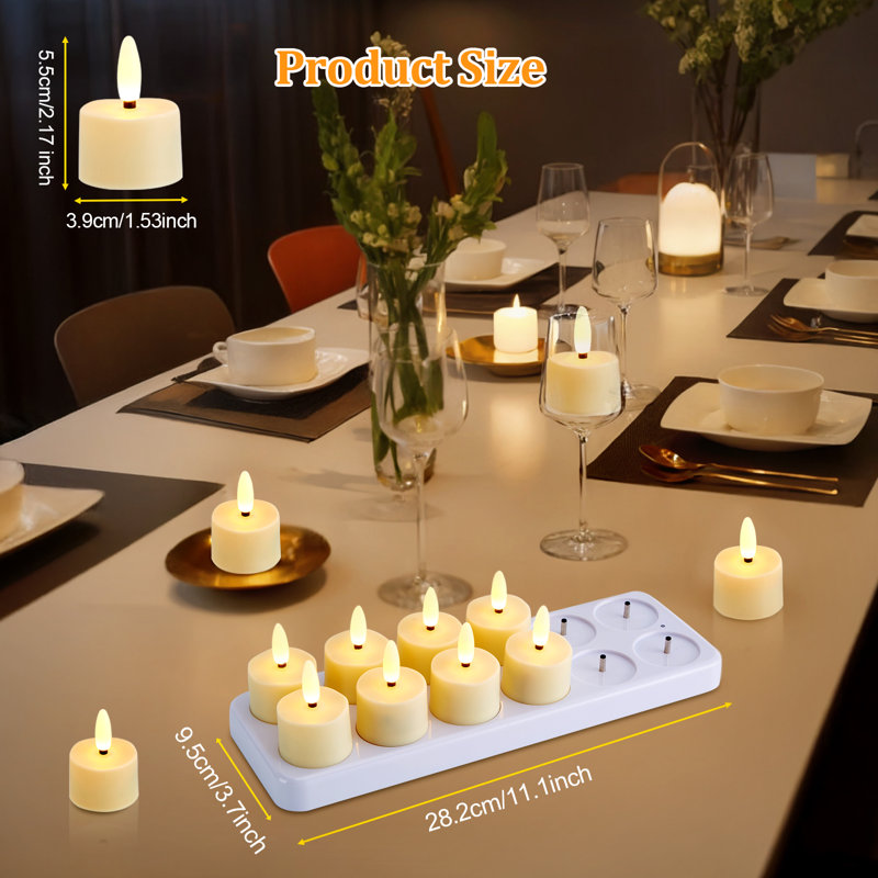 Bougies rechargeables sans flamme avec minuterie télécommandée et base de charge (12 pièces)