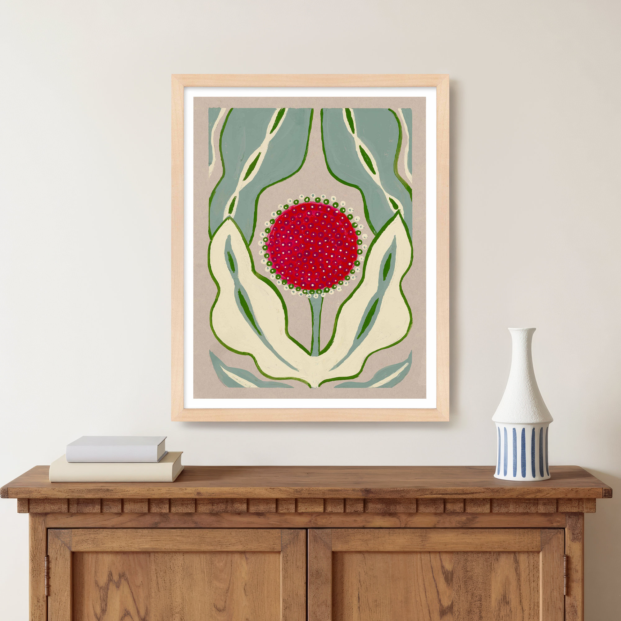Magical Poppy 2 by Andrea Stokes, Maple Framed Paper, 38" H x 30" W x 1.25" D