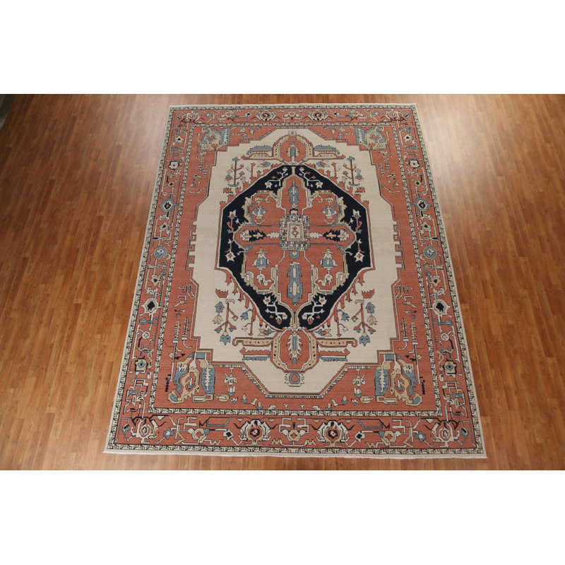 Tapis oriental géométrique Heriz Serapi noué à la main 10 x 13