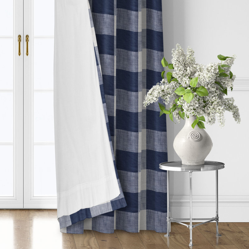 Walker Buffalo Indigo/Ivory Cotton Simple Top Pocket Drapery Panel Set of 2, 50" W  x 96" L