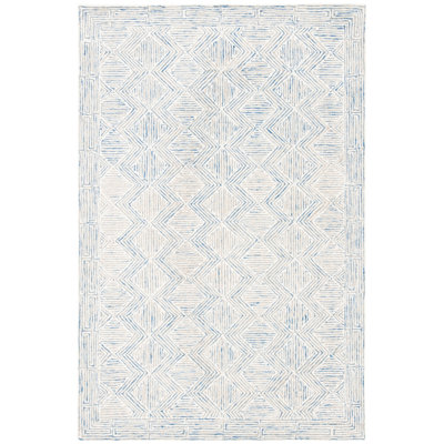 Cave Spring Geometric Handmade Tufted Wool Grey/Navy Area Rug