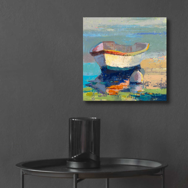 «Bottle Green Boat» par Beth Forst, art mural en verre acrylique, H 12 po x l 12 po x P 0,13 po
