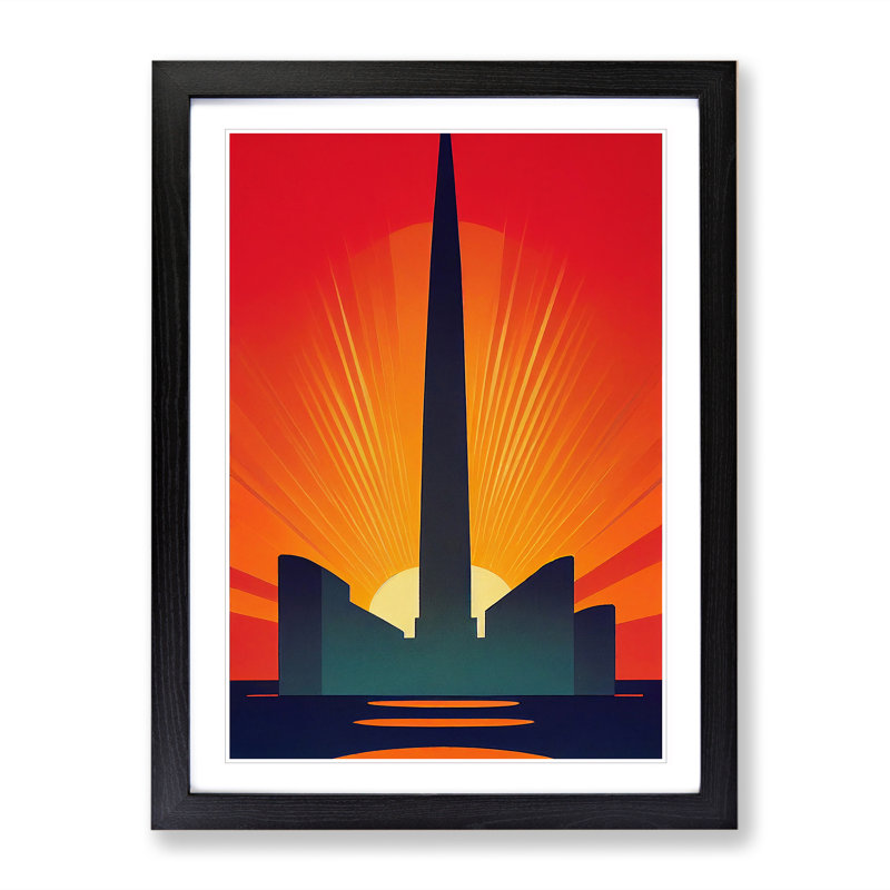 Splendid Art Deco Sunset No.2 - Wrapped Canvas Print, 64cm H x 46cm W x 2cm D, Black Framed