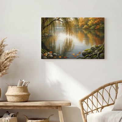 «Gallery Wrap», art mural sur toile pour le salon, la chambre à coucher, le bureau ou le vestibule - décoration murale décorative avec lac d'automne