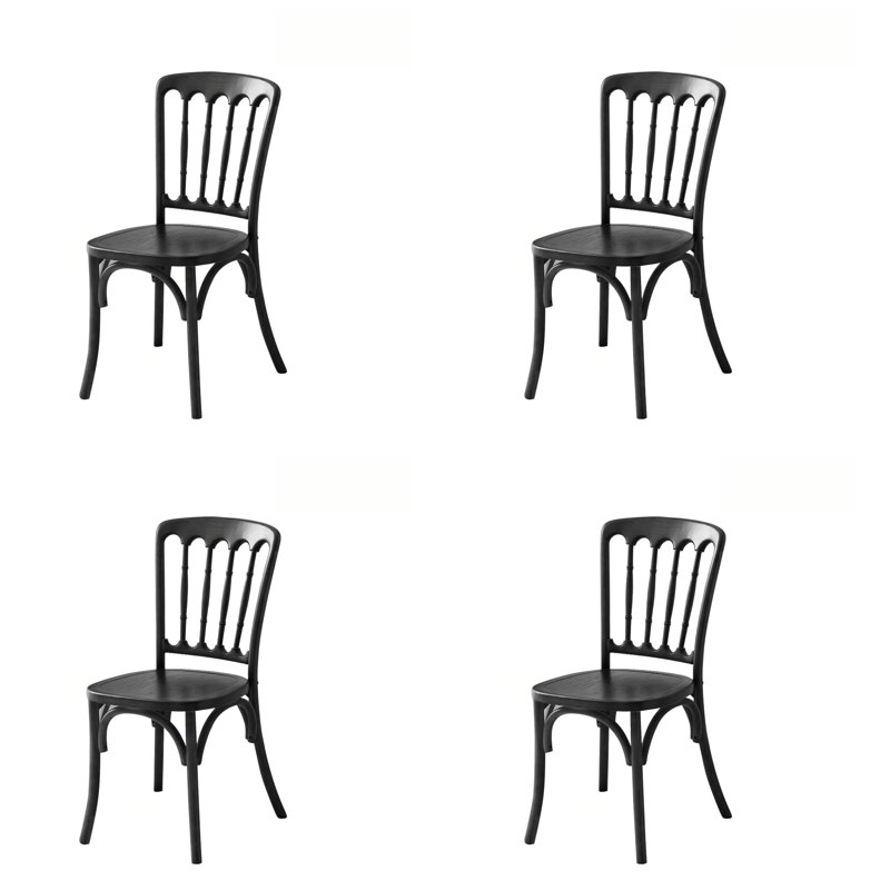 Chiar Winslet en bois massif avec dossier Windsor (ensemble de 4), 4, Noir