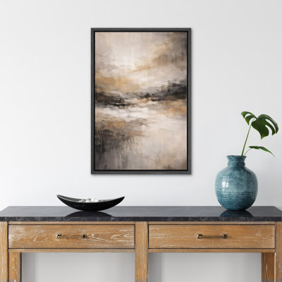 «Neutral Abstract Horizon Landscape in Soft Earth Tones», reproduction d'art encadrée sur toile