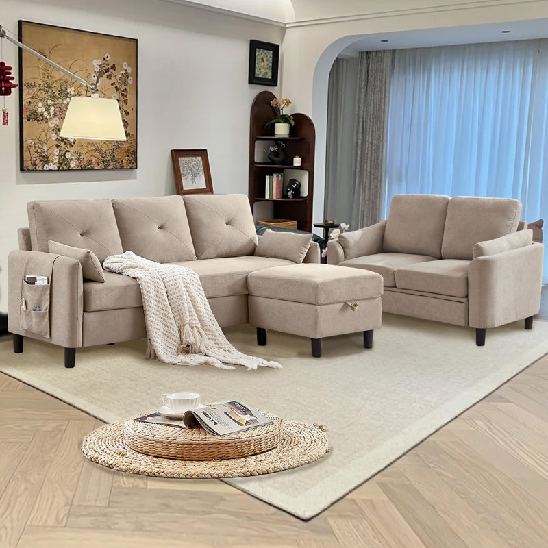 Sitaram 3 - Piece Living Room Set, Beige Polyester Blend