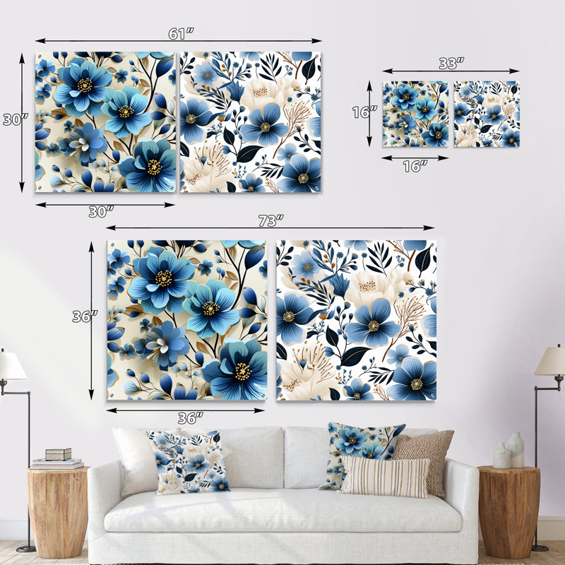 Blue Coastal Elegance, H 16 po x l 33 po