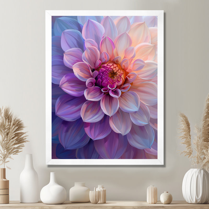 Dahlia mauve délice Dahlia - Dahlia Wall Art Living Room, Cadre simple blanc, H 30 po x l 40 po