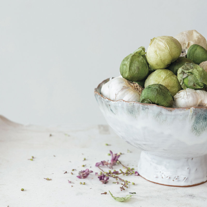 Large Stoneware Footed Bowl With Speckled Glaze