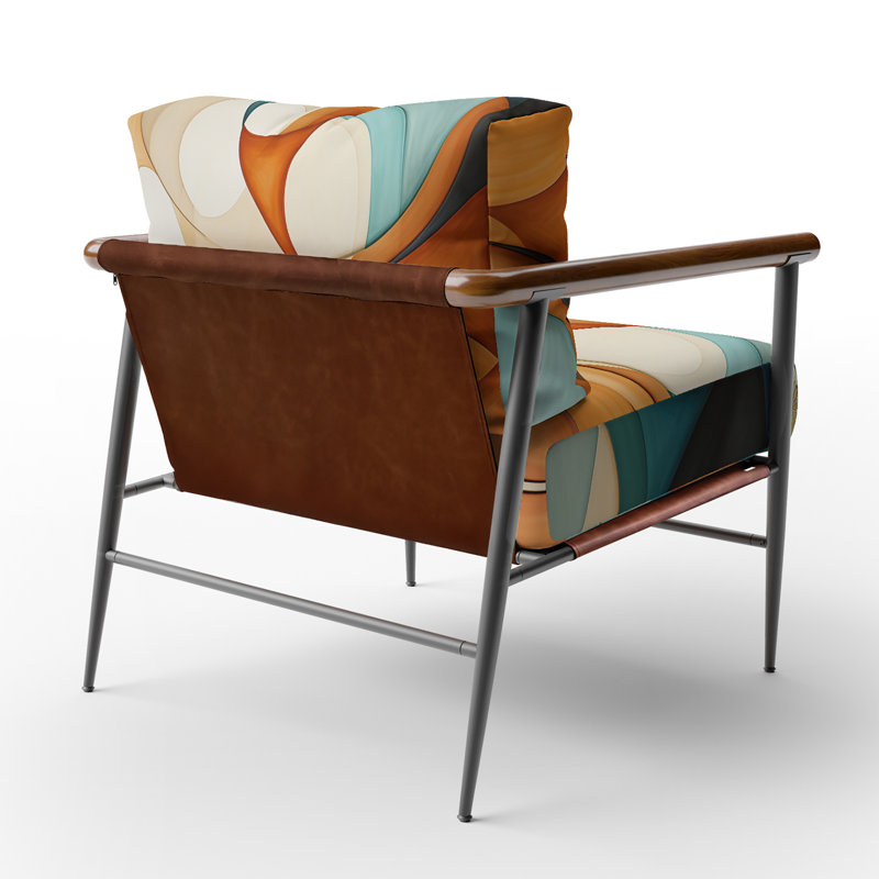 Orange Mid Century Organic Harmony I - Fauteuil rembourré Mid-Century moderne, fauteuil d'appoint abstrait Mid-Century, Noir