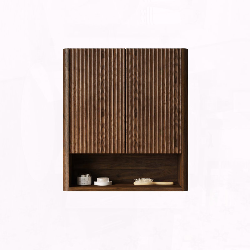 Armoire de salle de bain murale Ã  rayures de 26 pouces avec portes Ã  fermeture en douceur, Dark Walnut
