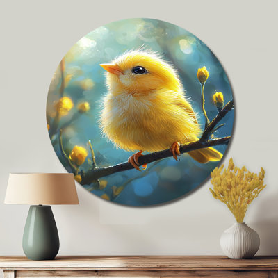 Ivelina - Modern Yellow Metal Art Print, Bird Round Metal Wall Decor