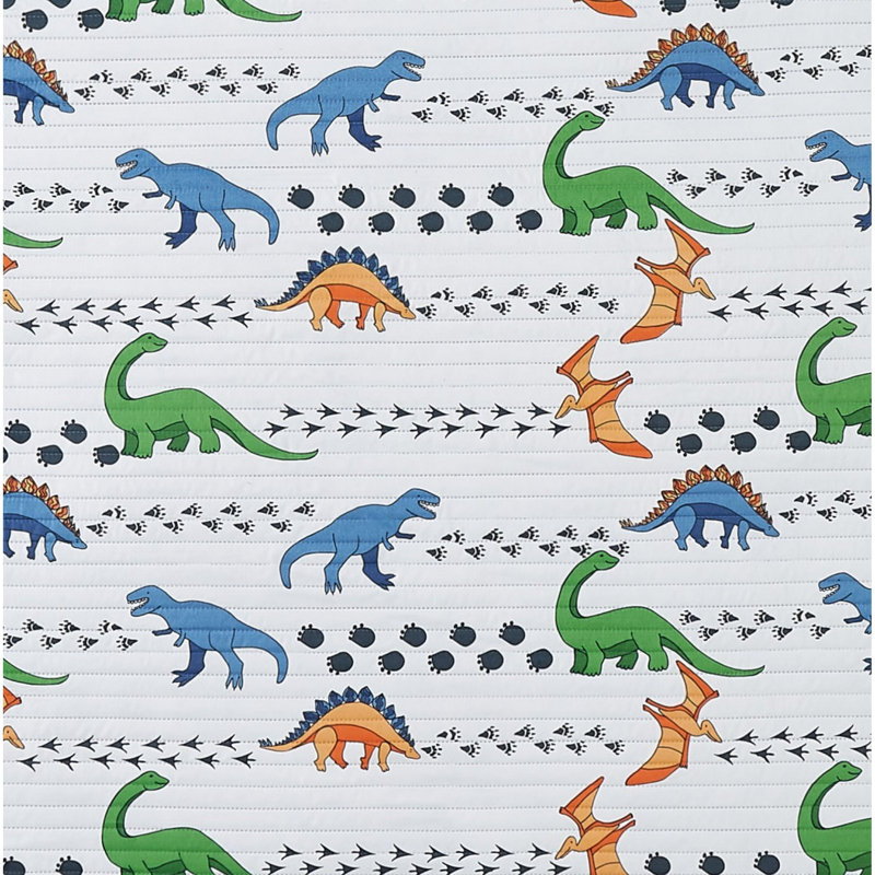 Ensemble de courtepointe My World Dino Tracks - Literie dinosaure pour enfants - Comprend un coussin décoratif et des taies décoratives