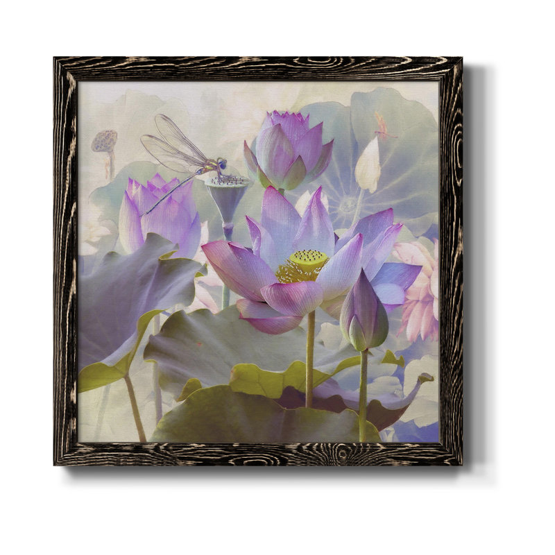 Lotus Sanctuary II - Toile encadrée de qualité supérieure - prête à être accrochée, H 17 po x l 17 po x P 1,5 po, Cadre noir