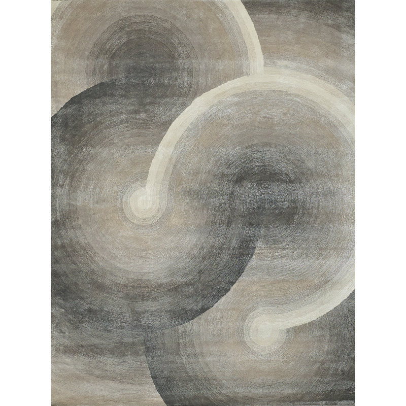 Mitomo Handmade Wool/Bamboo Silk Area Rug, Rectangle 8' x 10', Charcoal/Ivory