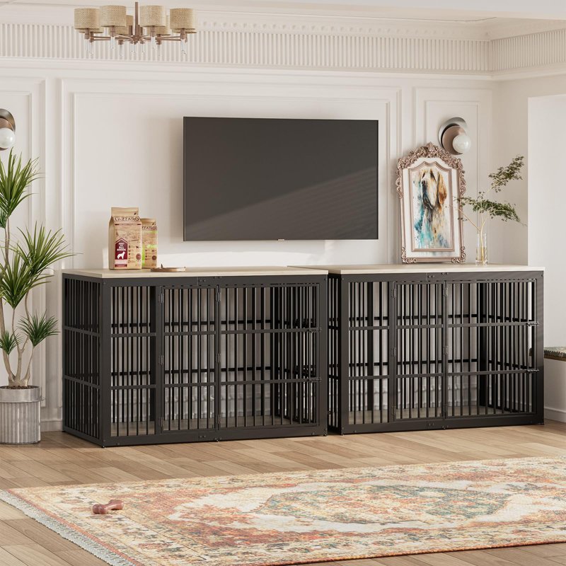 54" Dog Crate Furniture With Foldable Door, Xxl Dog Crates For Large Dogs, Wooden Decorative Dog Cage, Gray/Black