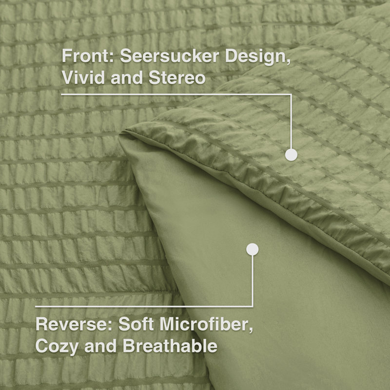 Love's cabin Seersucker King Comforter Set, Green, King-7 pieces