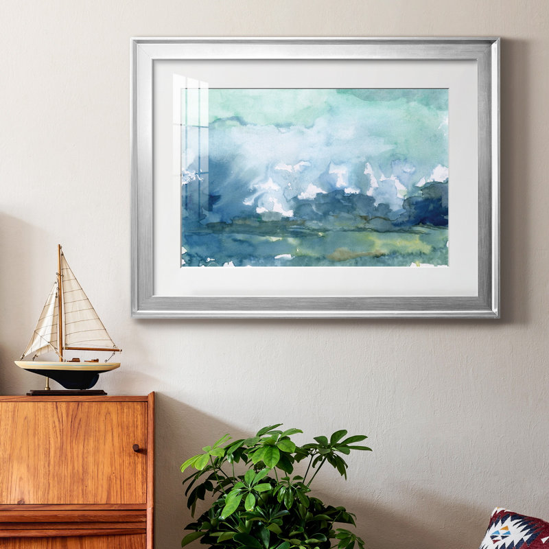 Pluie lointaine - Peinture encadrée, Cadre argenté, H 22,5 po x l 30,5 po x P 1,5 po